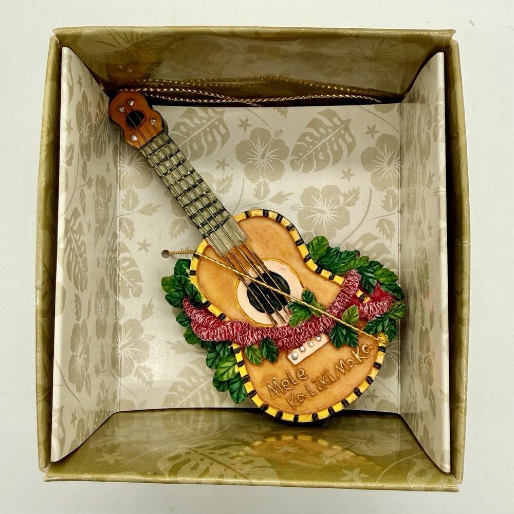 ISLAND HERITAGE Ukulele Mele Kalikimaka Ornament Christmas Tropical Hawaii VNTG